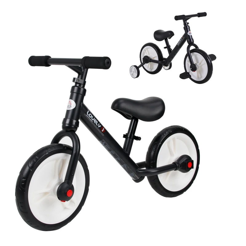HOMCOM Bicicletă Fără Pedale Copii 2-5 Ani cu Șa Reglabilă, Roți și Pedale Negru