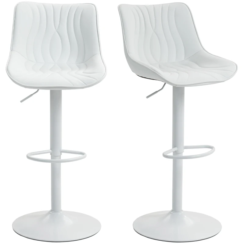HOMCOM Lot de 2 tabourets de bar, chaises de bar structure en acier hauteur réglable 92-110 cm, dossier repose-pieds blanc