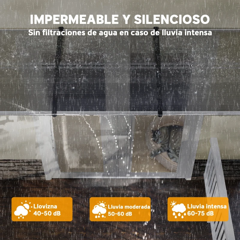 Outsunny Marquesina Exterior para Puertas y Ventanas 303x96 cm Tejadillo de Protección Policarbonato Transparente