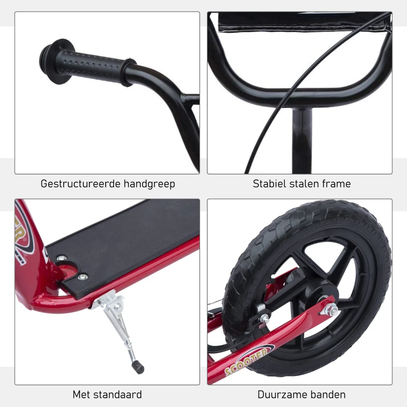 HOMCOM Veelzijdige Familie Citystep met Achterrem en 12 Inch Wielen, Rood(m-6)
