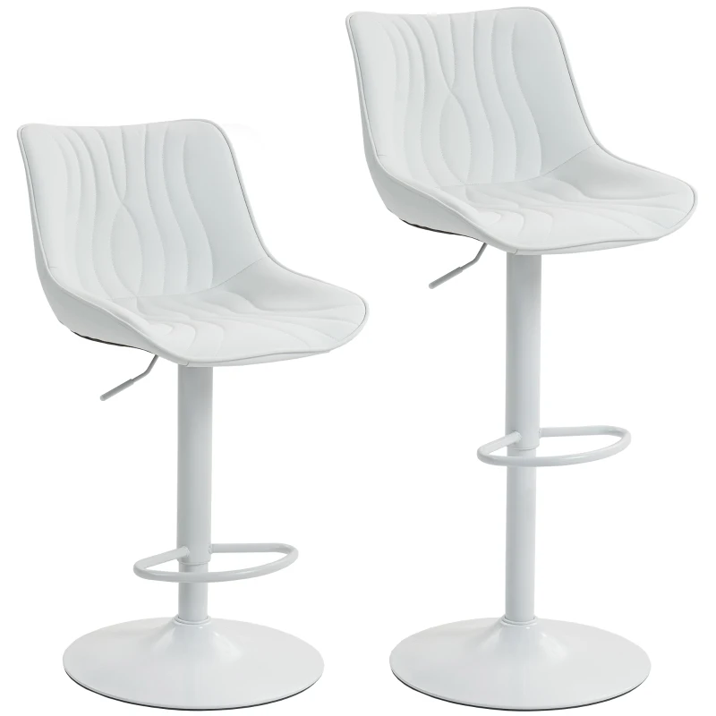 HOMCOM Lot de 2 tabourets de bar, chaises de bar structure en acier hauteur réglable 92-110 cm, dossier repose-pieds blanc