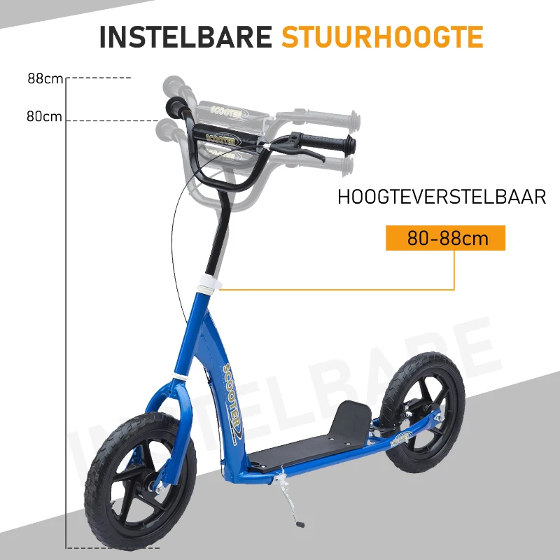 HOMCOM kinderstep scooter step stadsscooter kinderscooter kickboard 12 inch blauw 120 x 52 x 80-88 cm(m-5)