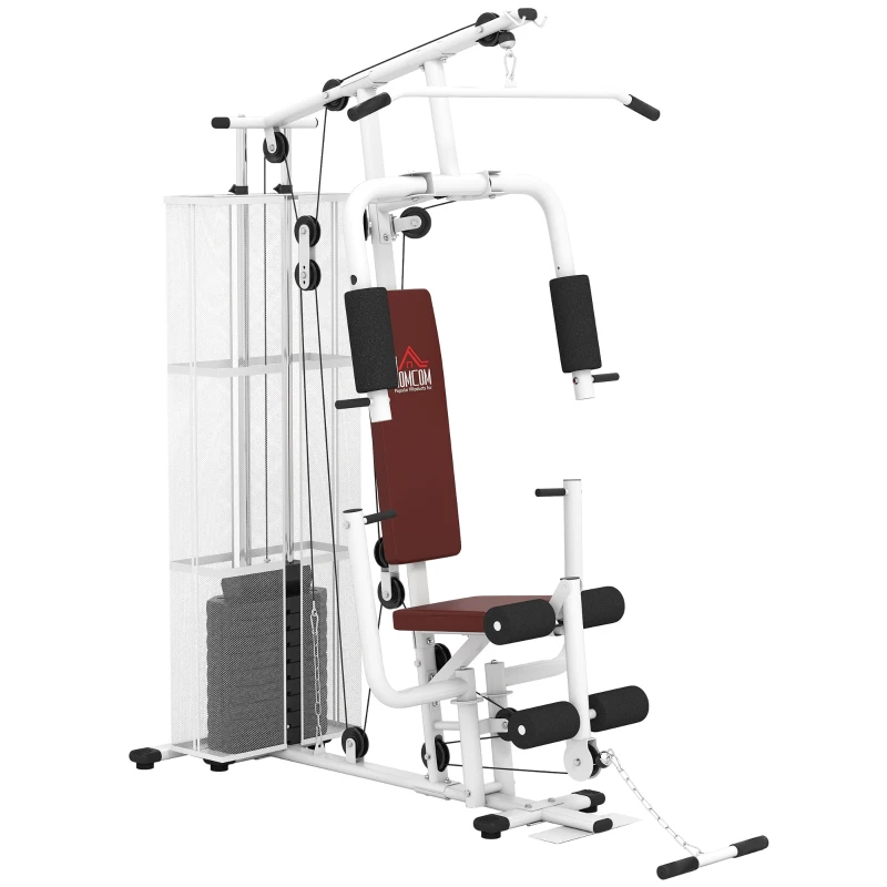 HOMCOM Multifunction Home Gym Weight Training Workout Station Fitness Strength Machine, White