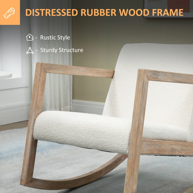 HOMCOM Rocking Chair, Upholstered Sofa Armchair with Cushion and Wood Base for Living Room and Bedroom, Cream White