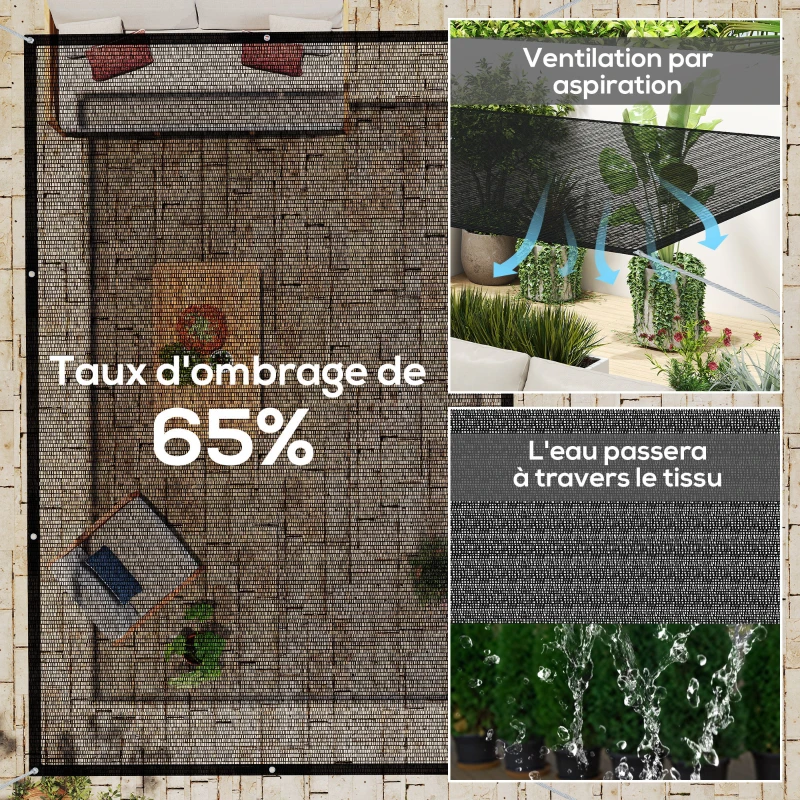 Outsunny Voile d'ombrage rectangulaire 3 x 2 m toile ombrage avec protection UV pour patio jardin terrasse extérieur balcon, noir