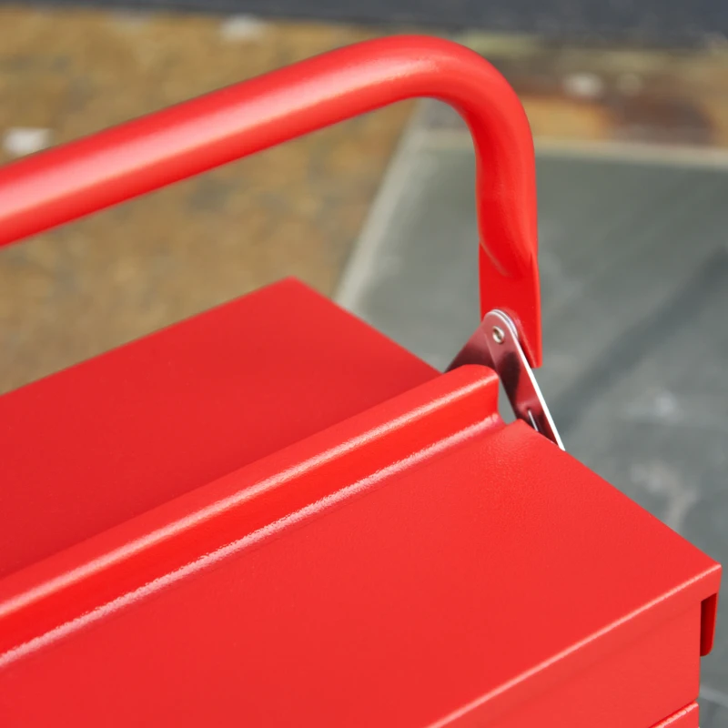 DURHAND Caixa de Ferramentas de Aço Dobrável Portátil com 5 compartimentos com Alça de Transporte para Oficina Bricolagem 57x21x41cm Vermelho