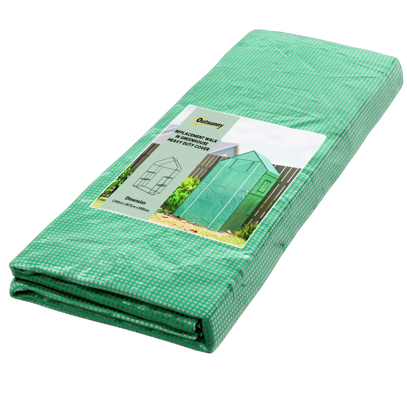 Outsunny Cobertura de Substituição para Estufa 140x73x190 cm com Janela, Porta com Fecho Éclair, Anti-UV, Proteção de Plantas, Verde