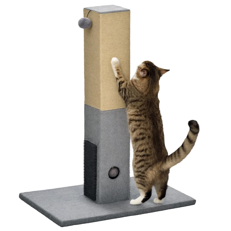 PawHut Kratzbaum für Katzen, Kratzsäule, 79 cm Katzenbaum mit Juteseil, inklusive Spielzeug, Plüsch, Grau