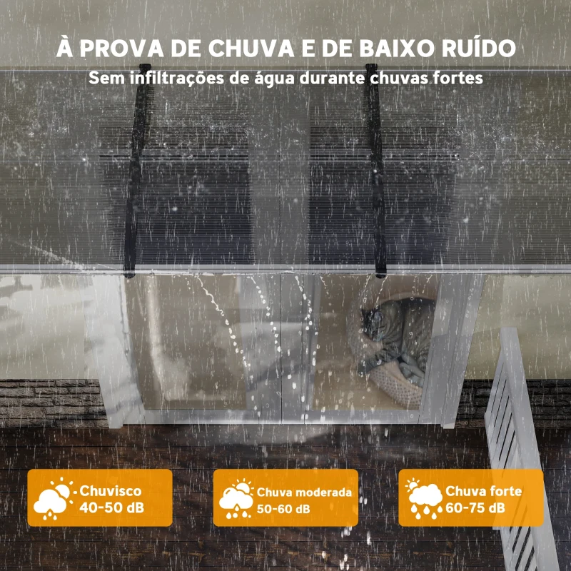 Outsunny Marquise de Proteção 303x96 cm Marquise Exterior para Portas e Janelas com Suporte Liga de Alumínio Policarbonato Transparente