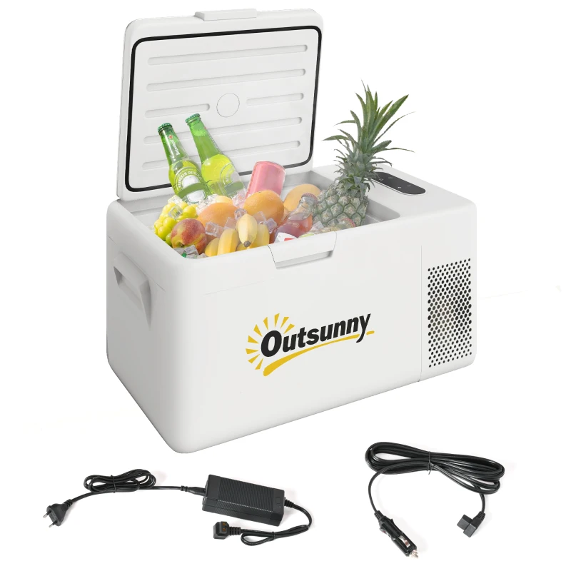 Outsunny 16,8 Liter Camping-Kühlschrank, Autokühlschrank, Kühlbox mit LED-Licht, AC- und DC-Adapter, leiser Betrieb, Cremeweiß(m-10)