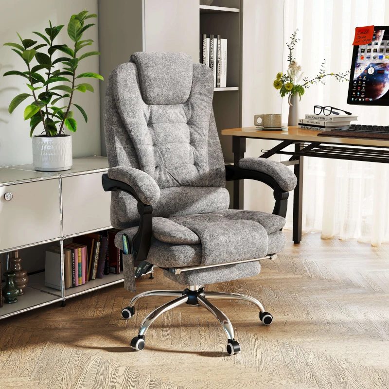 Vinsetto Heated 6 Points Vibration Massage Executive Office Chair Adjustable Swivel Ergonomic High Back Desk Chair Recliner with Footrest Grey