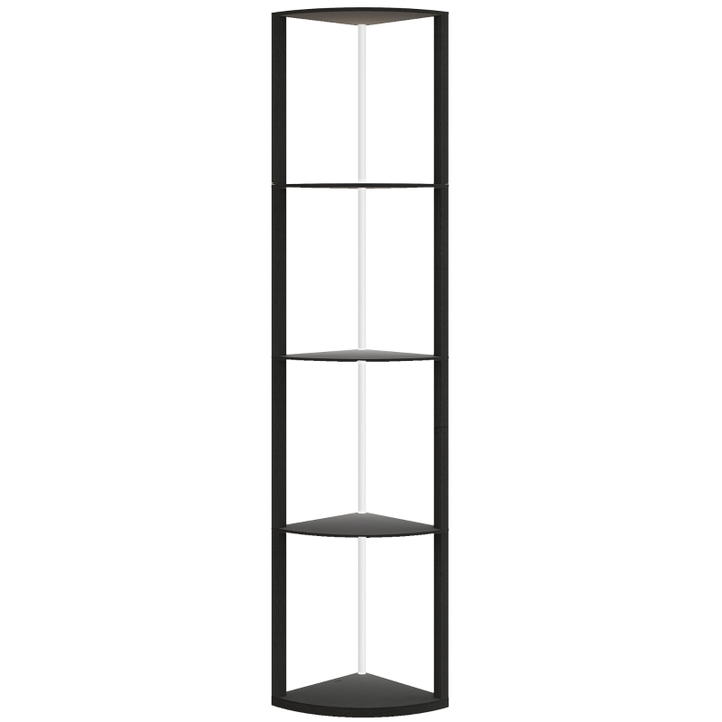 HOMCOM RGB LED Floor Lamp with Shelves, 5-Tier Dimmable Standing Lamp with Adjustable Brightness and Remote Control, Modern Corner Display Shelf Unit for Living Room Bedroom Office, Black