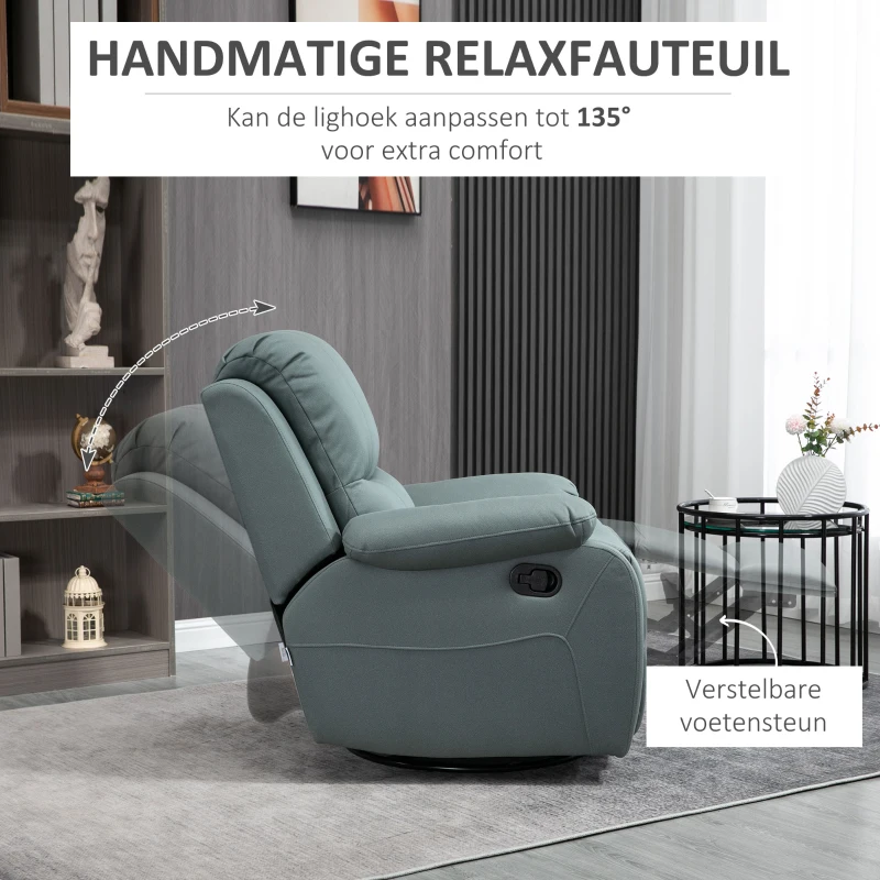 HOMCOM fauteuil met kantelverstelling tot 135°, 360 graden draaibaar, 93 cm x 100 cm x 98 cm, stalen frame, groen