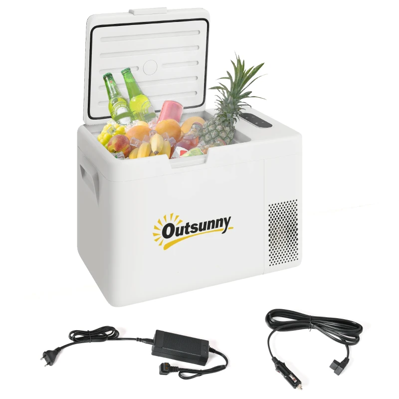 Outsunny 22 Liter Camping-Kühlschrank, Autokühlschrank, Kühlbox mit LED Anzeige, AC- und DC-Adapter, leiser Betrieb, Cremeweiß
