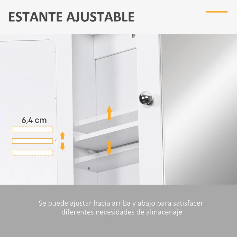 kleankin Armario de Baño con Espejo de Pared con 2 Puertas Armario de 3 Niveles para Almacenamiento Armario de Pared para Cocina Baño Salón Tablero de MDF Fuerte y Fácil de Limpiar Blanco 56x13x58cm