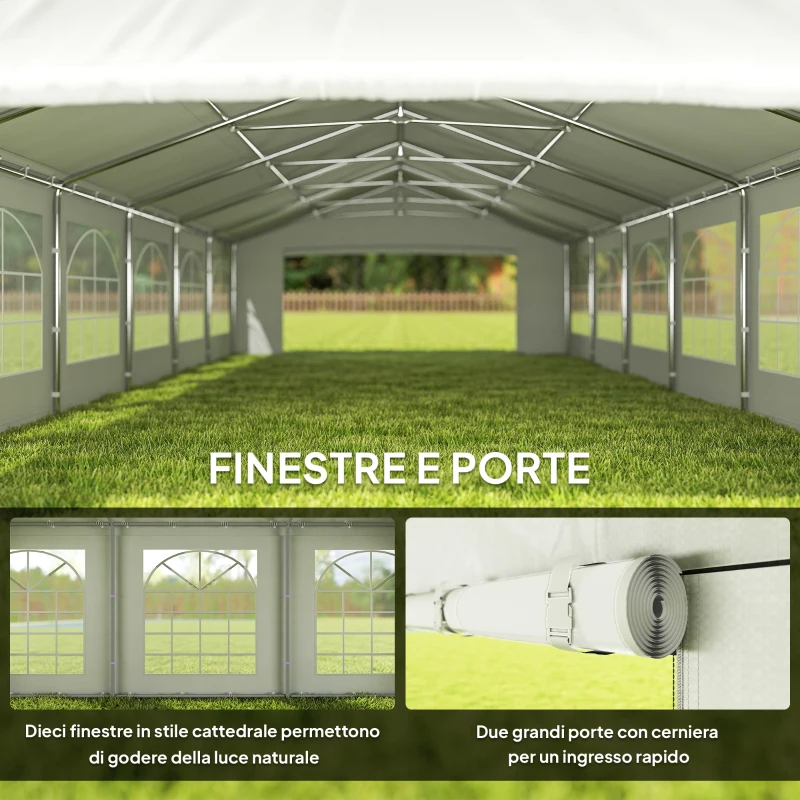 Outsunny Gazebo da Giardino 10x5m con Pareti Rimovibili e Finestre, Acciaio e Poliestere