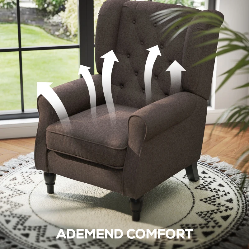 HOMCOM Elegante Oorfauteuil, Dik Gepolsterd, Afneembare Hoes, 74 x 86 x 102 cm, bruin(m-6)