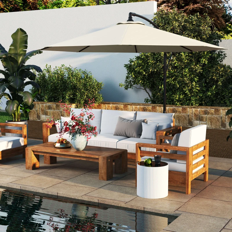 Outsunny 3m Cantilever Parasol, Hanging Parasol, Steel, Weather Resistent, Cream White