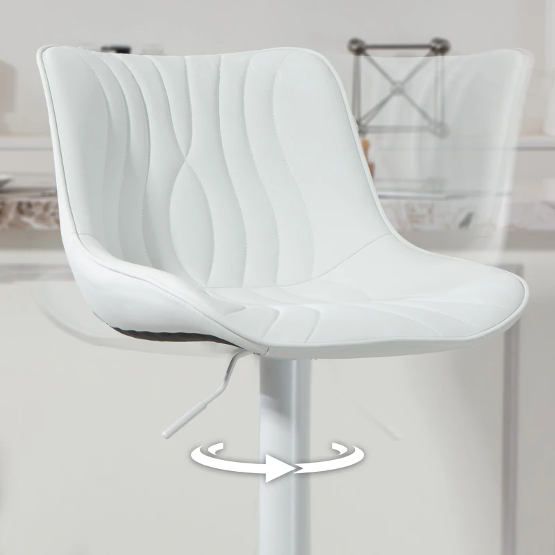HOMCOM Juego de 2 Taburetes de Bar con Altura Ajustable Respaldo Asiento de Piel Sintética Marco de Acero y Reposapiés Blanco