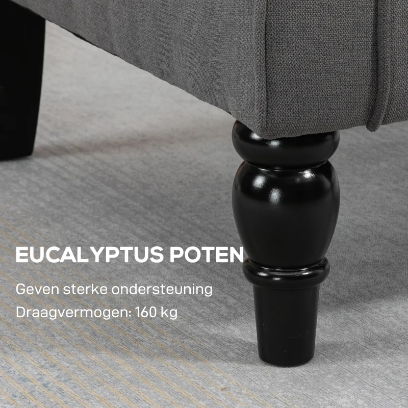 HOMCOM Elegante Oorfauteuil, Dik Gepolsterd, Afneembare Hoes, 74 x 86 x 102 cm, grijs+zwart(m-7)