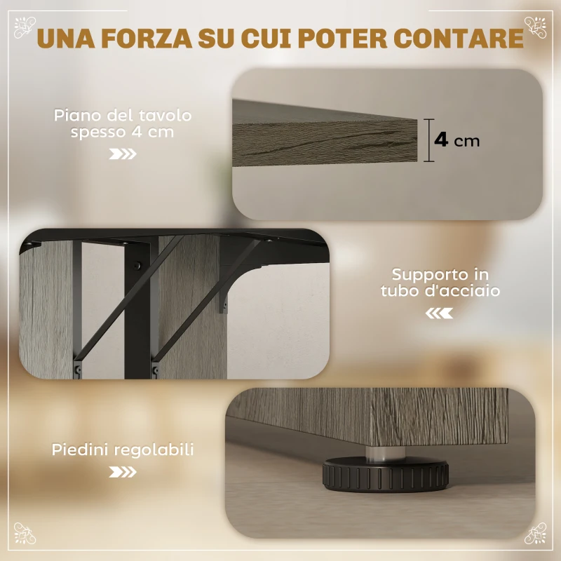 HOMCOM Tavolo da Pranzo in Stile Industriale per 8 Persone max, in Legno e Acciaio, 180x80x75 cm, Grigio