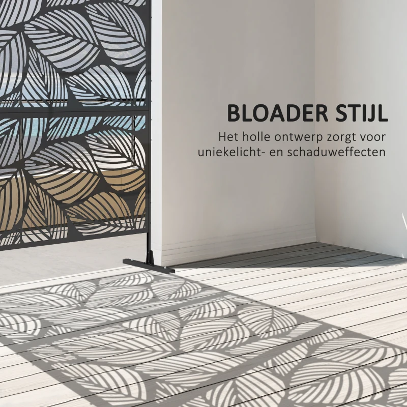 Outsunny Tuinafscheiding met bloemenpatroon, metaal, 122 x 45 x 198 cm, zwart