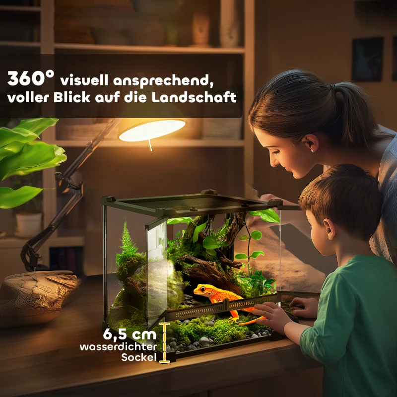 PawHut Glas-Terrarium für Reptilien, erhöhter & wasserdichter Boden, Knopfschloss