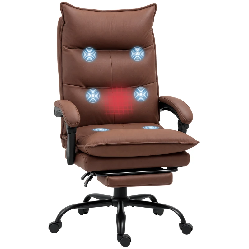 Vinsetto Fauteuil de bureau massant et chauffant, chaise de bureau, hauteur réglable, dossier inclinable, 66x74x121,5cm marron
