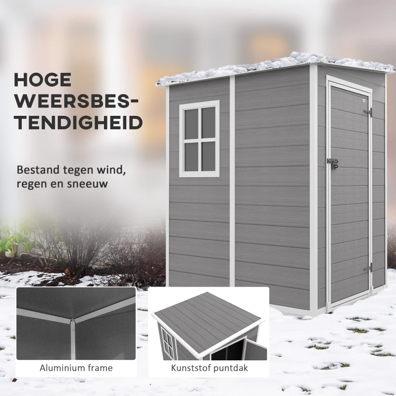 Outsunny Tuinschuur Metaal, Aluminium, Ruime Tuinschuur Met Slot, Ventilatie En Daglicht, 122x149x192/177 Cm, Grijs(m-4)