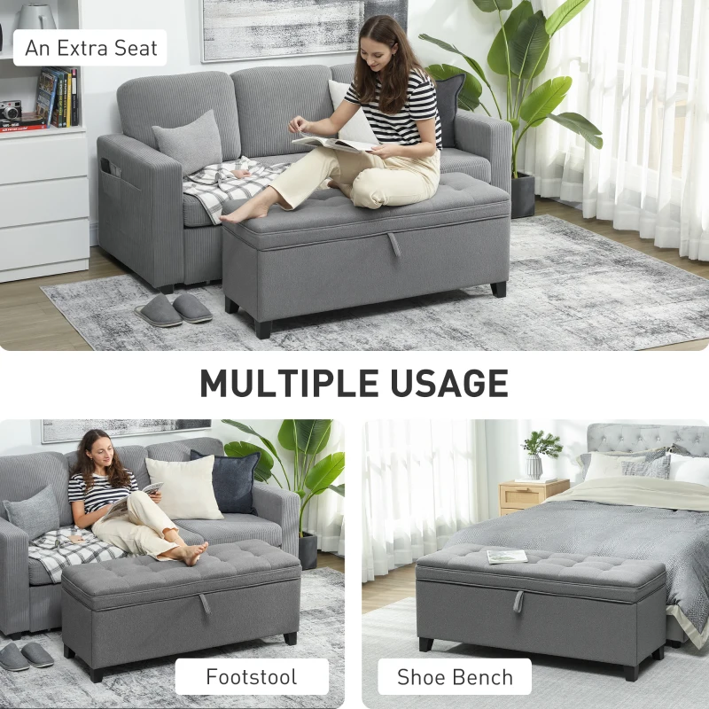 HOMCOM Banco di Archiviazione con 2 Cerniere di Sicurezza Tappo Ribaltabile per Camera Salotto 120x40x48 cm Grigio Scuro