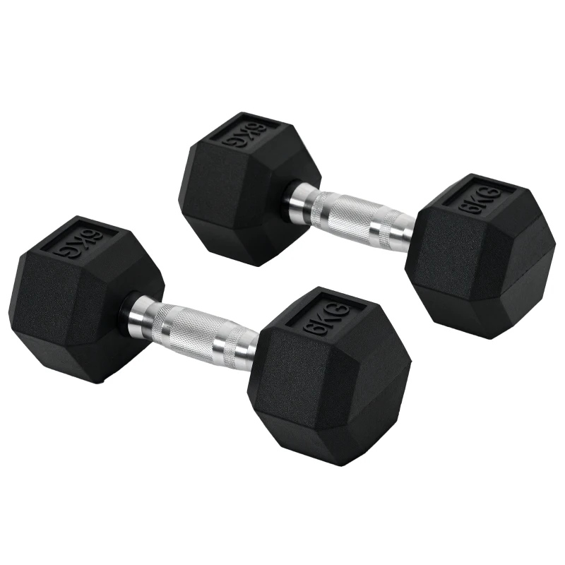 HOMCOM Hantelset, 2er Set Hanteln mit gerändeltem Griff, Kurzhantelset aus Gusseisen, 2 x 6 kg, Kurzhanteln für Männer und Frauen, Dumbbell Set für Zuhause, Fitnessstudio, Krafttraining