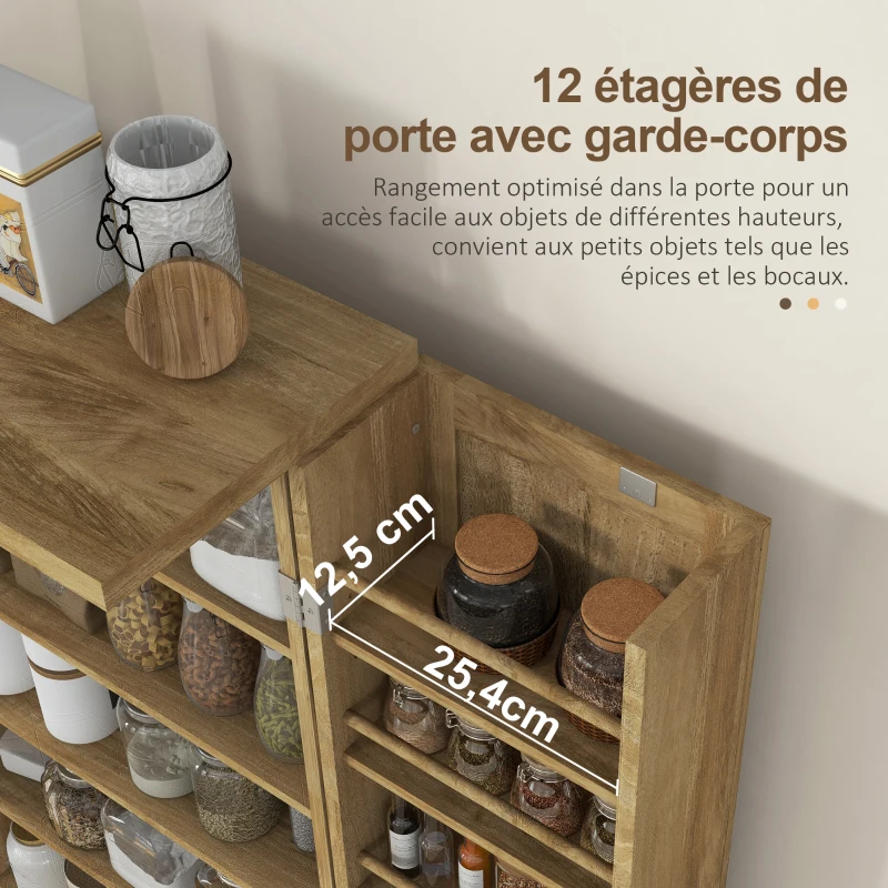 HOMCOM Buffet cuisine meuble cuisine rangement avec 12 étagères à portes étagères réglables 60 x 30 x 104 cm effet bois naturel(m-5)
