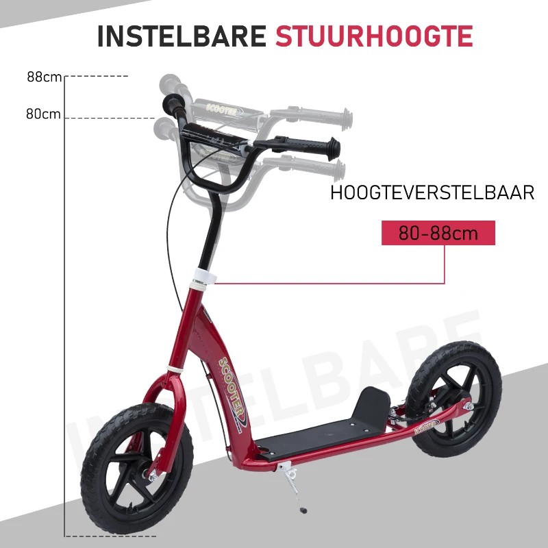 HOMCOM Veelzijdige Familie Citystep met Achterrem en 12 Inch Wielen, Rood(m-5)
