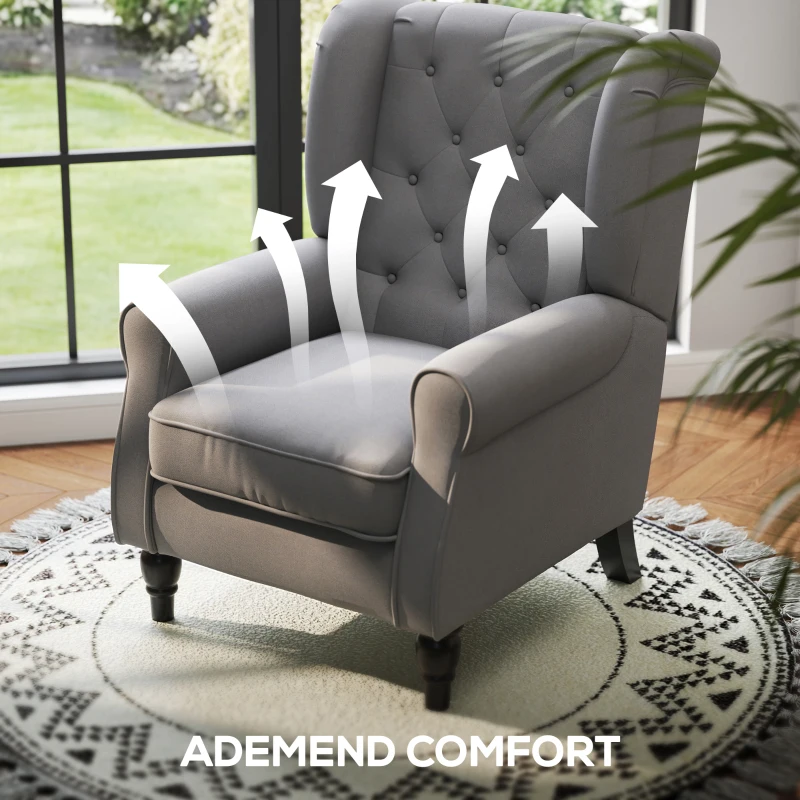 HOMCOM Elegante Oorfauteuil, Dik Gepolsterd, Afneembare Hoes, 74 x 86 x 102 cm, grijs+zwart(m-6)