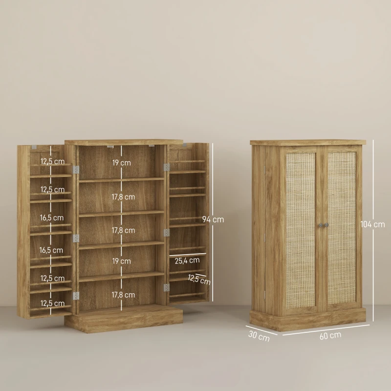 HOMCOM Buffet cuisine meuble cuisine rangement avec 12 étagères à portes étagères réglables 60 x 30 x 104 cm effet bois naturel(m-3)