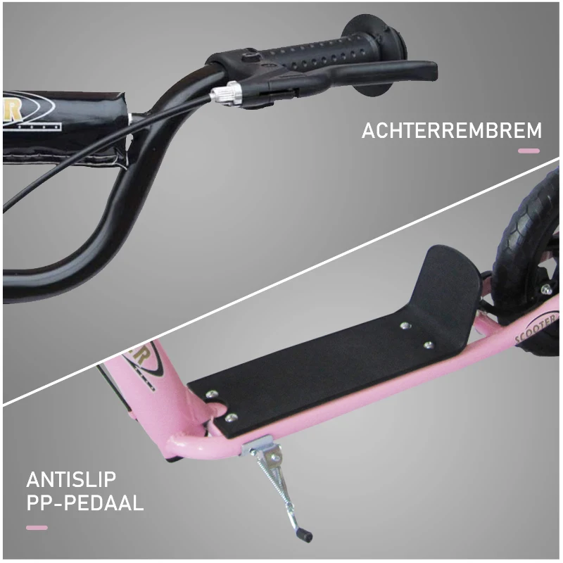 HOMCOM Step, Scooter voor Kinderen, met Handrem, Standaard, 12 Inch Wielen, vanaf 5 Jaar, Staal, Roze 120 x 52 x 88 cm(m-7)