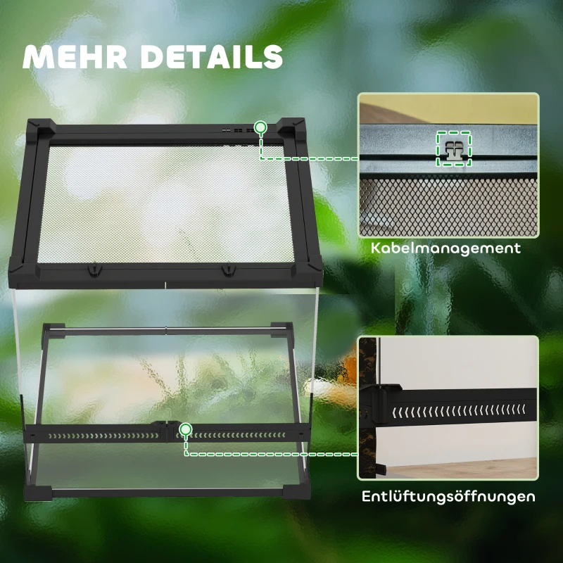 PawHut Glas-Terrarium für Reptilien, erhöhter & wasserdichter Boden, Knopfschloss