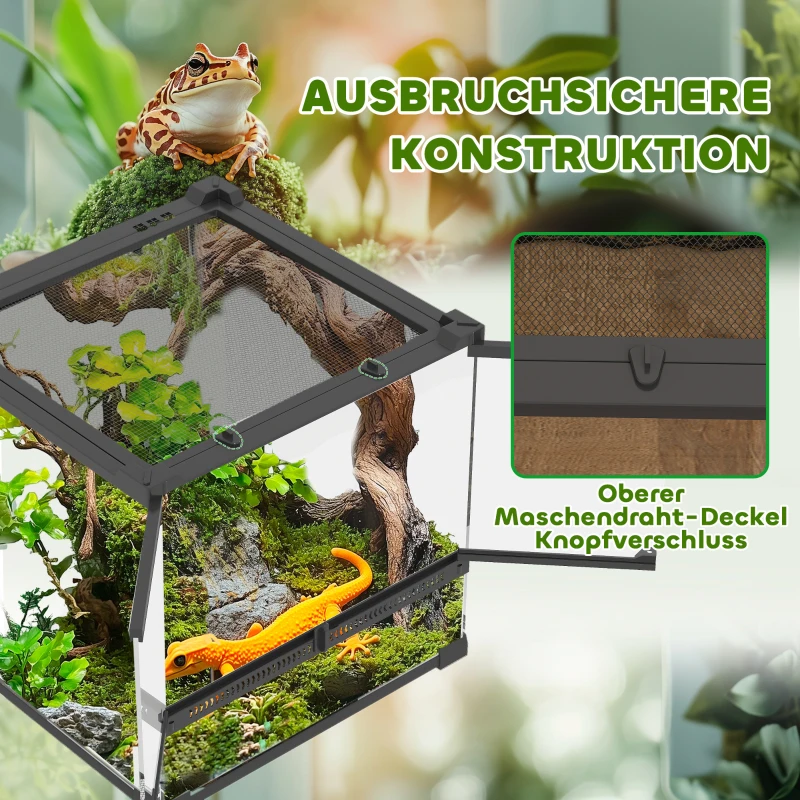 PawHut Glas-Terrarium für Reptilien, erhöhter & wasserdichter Boden, Knopfschloss