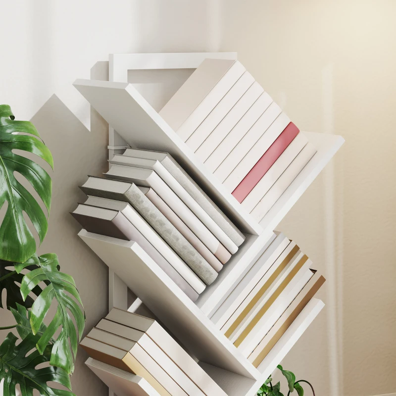 HOMCOM Étagère en Forme d'Arbre avec 5 Étagères et Système Anti-basculement pour Salon Chambre 50x24x82 cm Blanc