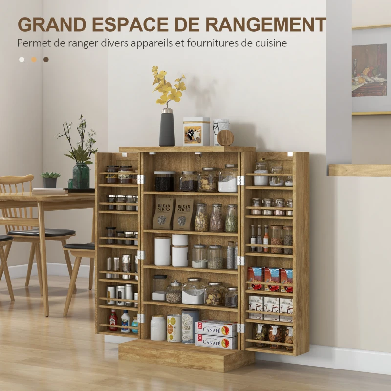 HOMCOM Buffet cuisine meuble cuisine rangement avec 12 étagères à portes étagères réglables 60 x 30 x 104 cm effet bois naturel(m-4)
