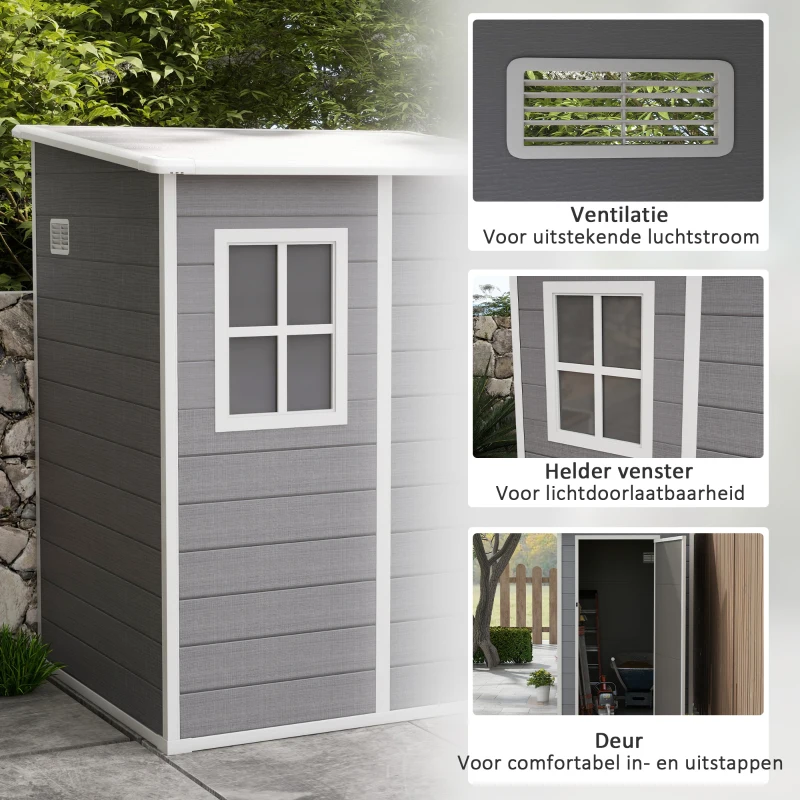 Outsunny Tuinschuur Metaal, Aluminium, Ruime Tuinschuur Met Slot, Ventilatie En Daglicht, 122x149x192/177 Cm, Grijs(m-5)