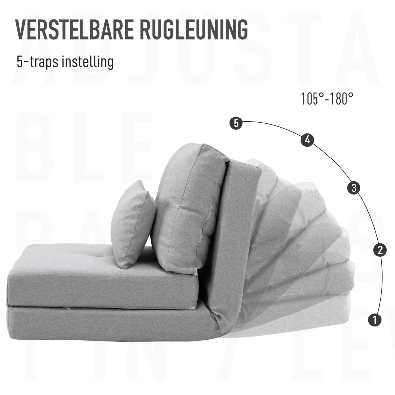 HOMCOM Vloersofa Slaapmat, 2-in-1 Ontwerp, Afneembaar Kussen, 60 x 80 x 56 cm, Grijs(m-7)