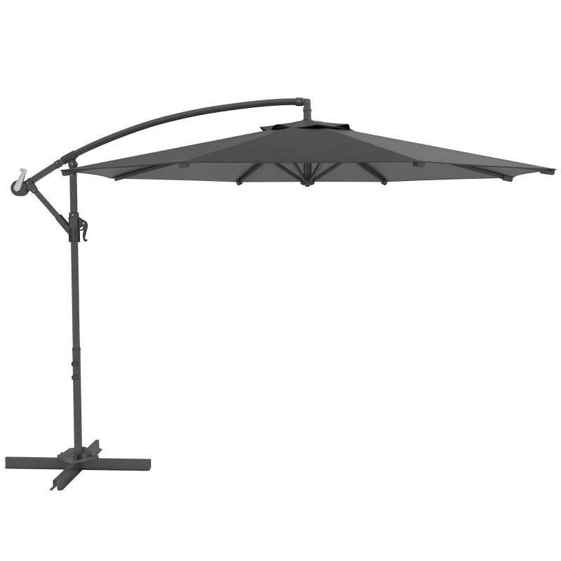 Outsunny Parasol déporté octogonal rabattable diamètre 3 m parasol de jardin avec pied en croix gris foncé