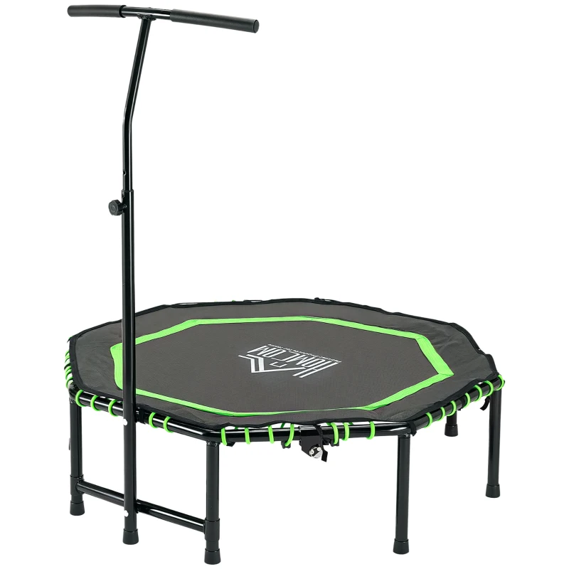 HOMCOM 48" Octagonal Mini Fitness Rebounder Trampoline Indoor Outdoor Foldable Mini Jumper with Adjustable Handle, Green