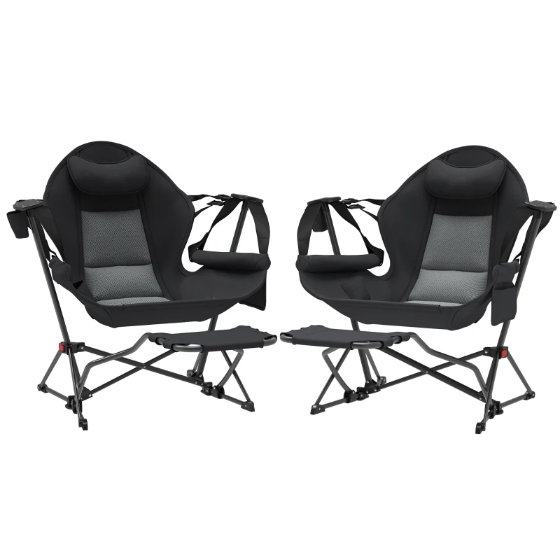 Outsunny Conjunto de 2 Cadeiras Baloiço de Campismo Dobrável com Apoio para os Pés e Suporte para Copos 88x160x104 cm Preto
