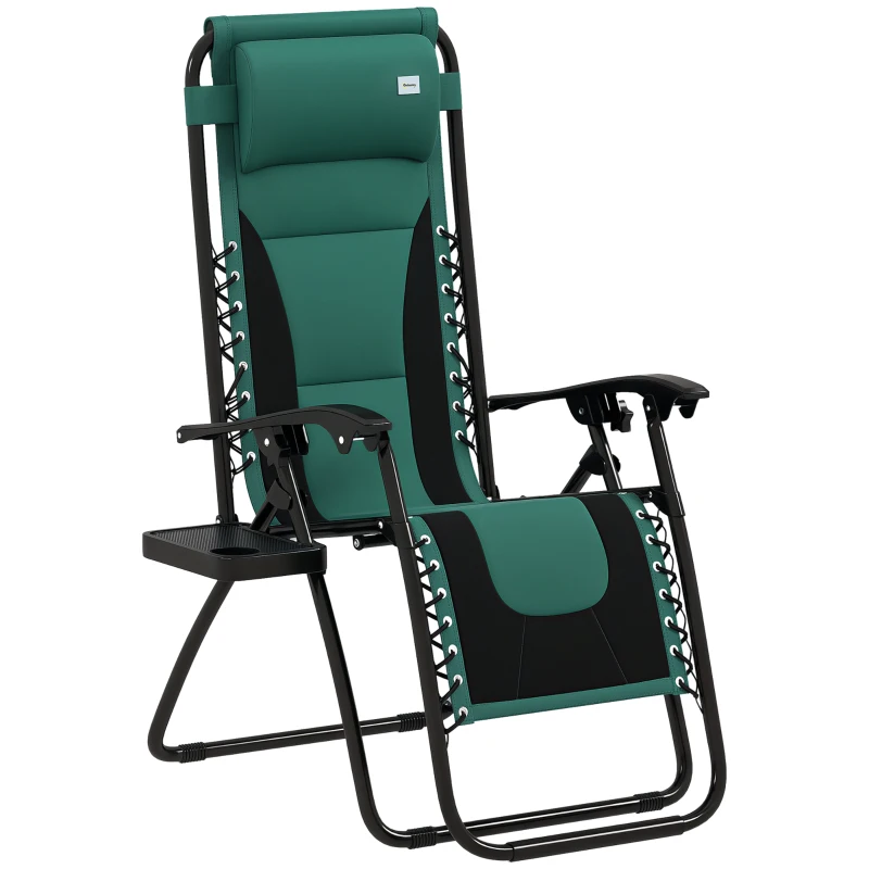 Outsunny Zero Gravity Lounger Chair, Folding Reclining Patio Chair with Padded Seat, Cup Holder, Soft Cushion and Headrest for Poolside, Camping, Green