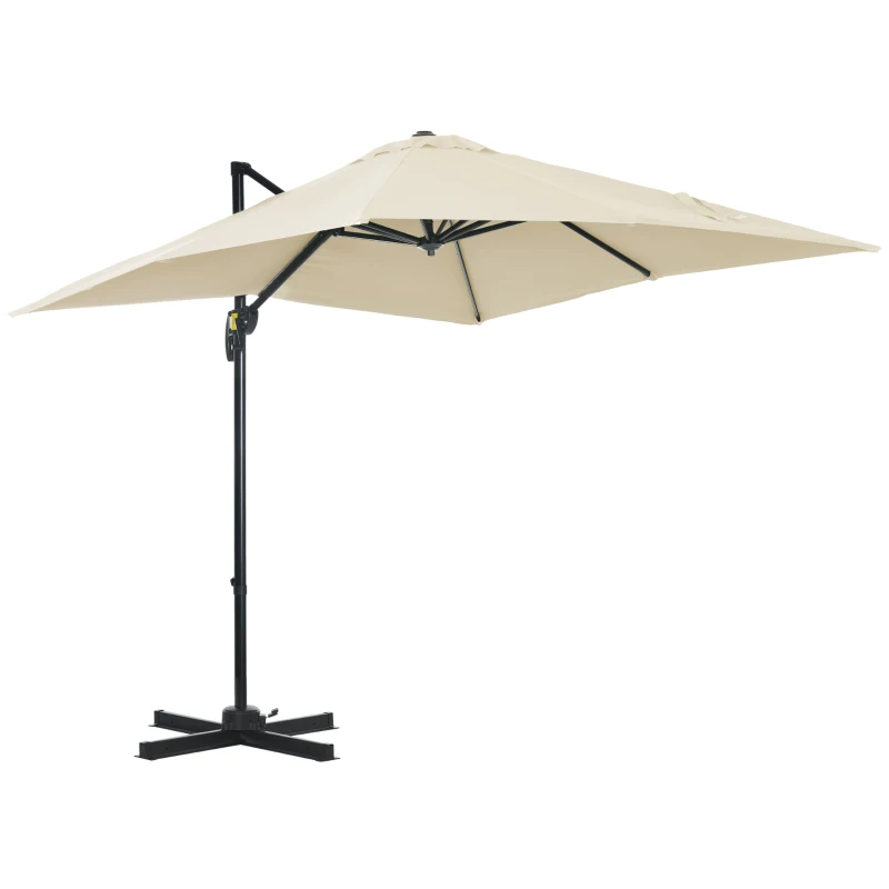 Outsunny Parasol déporté carré inclinable manivelle avec pied en acier dim. 2,5L x 2,5l m alu. polyester crème