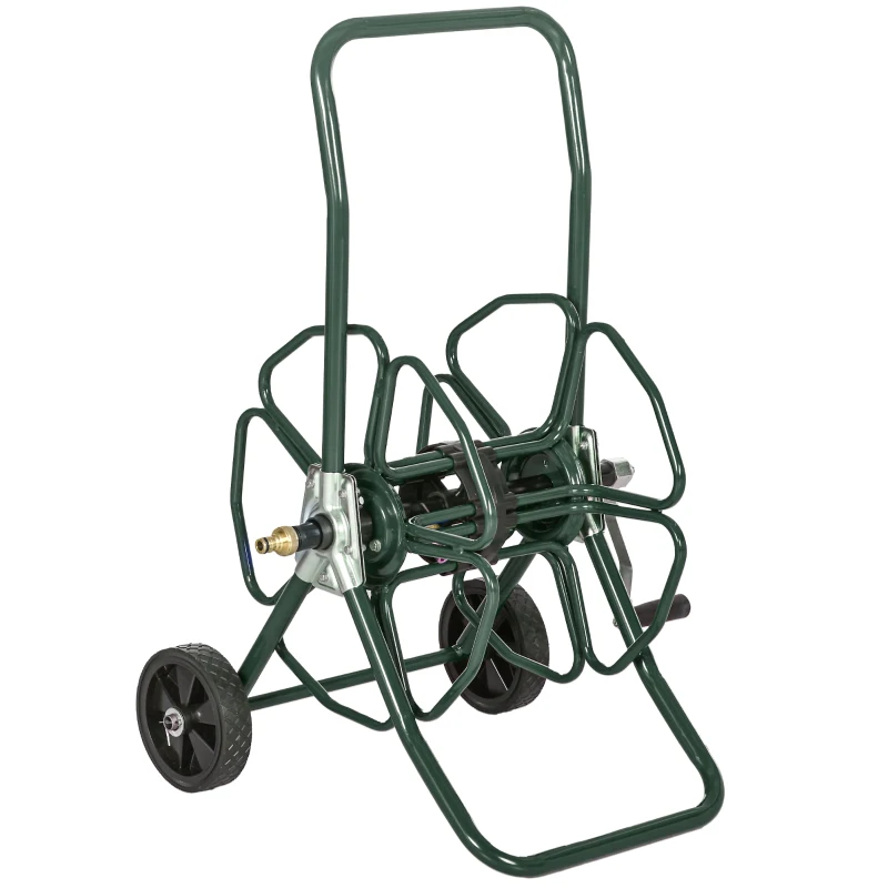 Outsunny Dévidoir de tuyau d'arrosage sur roues 30 m de tuyau de Ø 16mm dévidoir chariot enrouleur métal vert