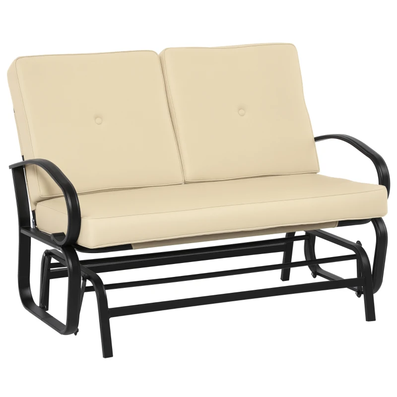 Outsunny Banc à Bascule de Jardin 2 Places Style Colonial Acier époxy Noir Coussins Beige