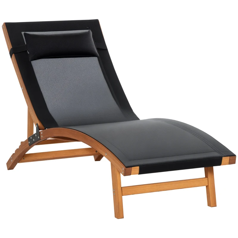 Outsunny Bain de soleil transat pour jardin - dossier réglable 3 positions - appui-tête rembourré - dim. 182L x 64l x 71H cm - bois